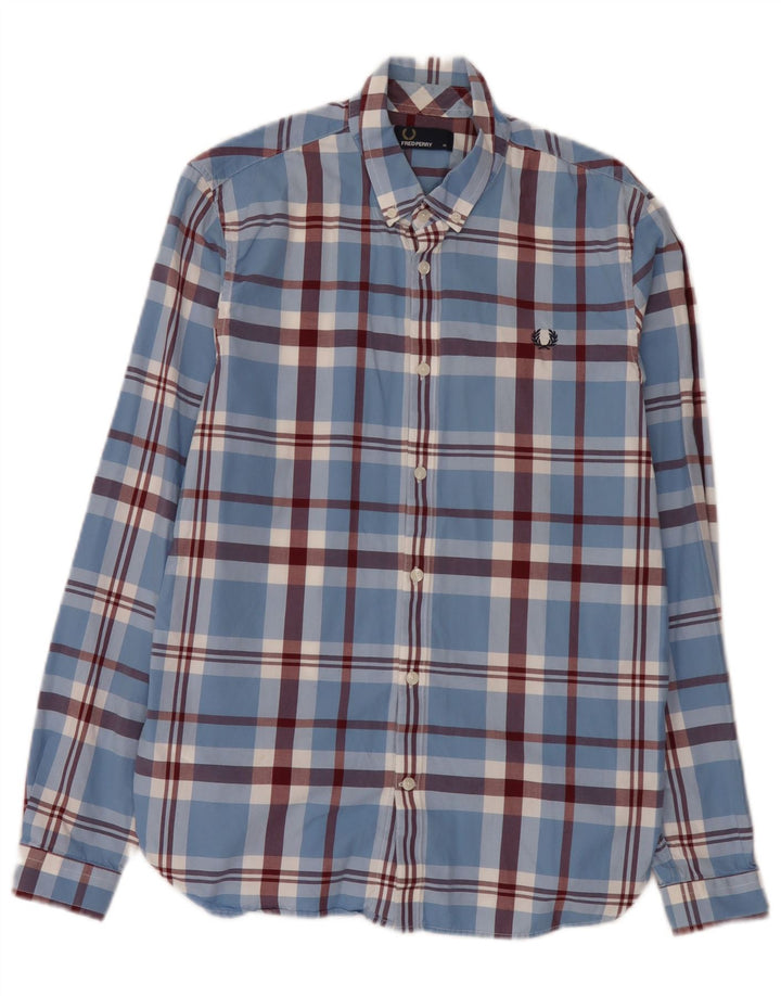 Fred Perry Mens Shirt Medium Blue Check Cotton