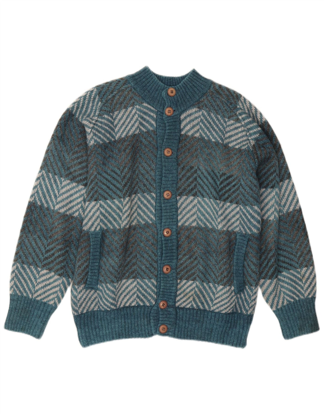 vintage Mens Cardigan Pull Grand Chevron Bleu