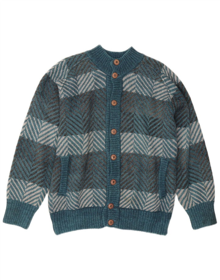 vintage Mens Cardigan Pull Grand Chevron Bleu