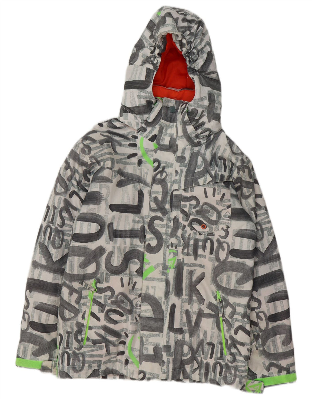 Giacca da sci Quiksilver da bambino con cappuccio grafico 13-14 anni, grande in poliestere grigio