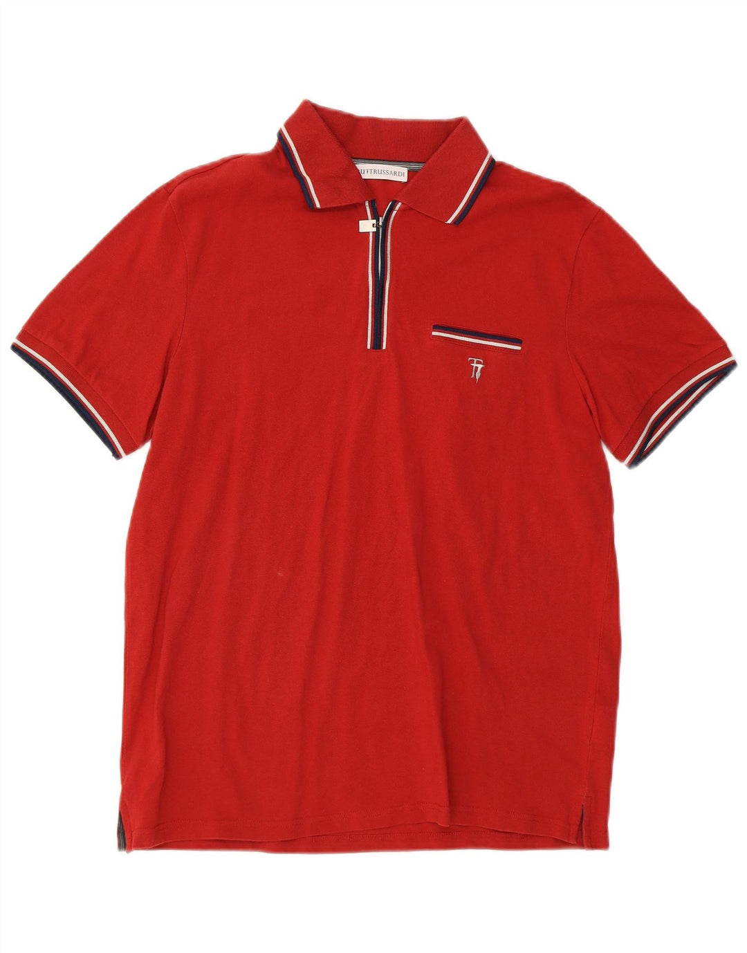 TRUSSARDI Mens Polo Shirt Large Red Cotton