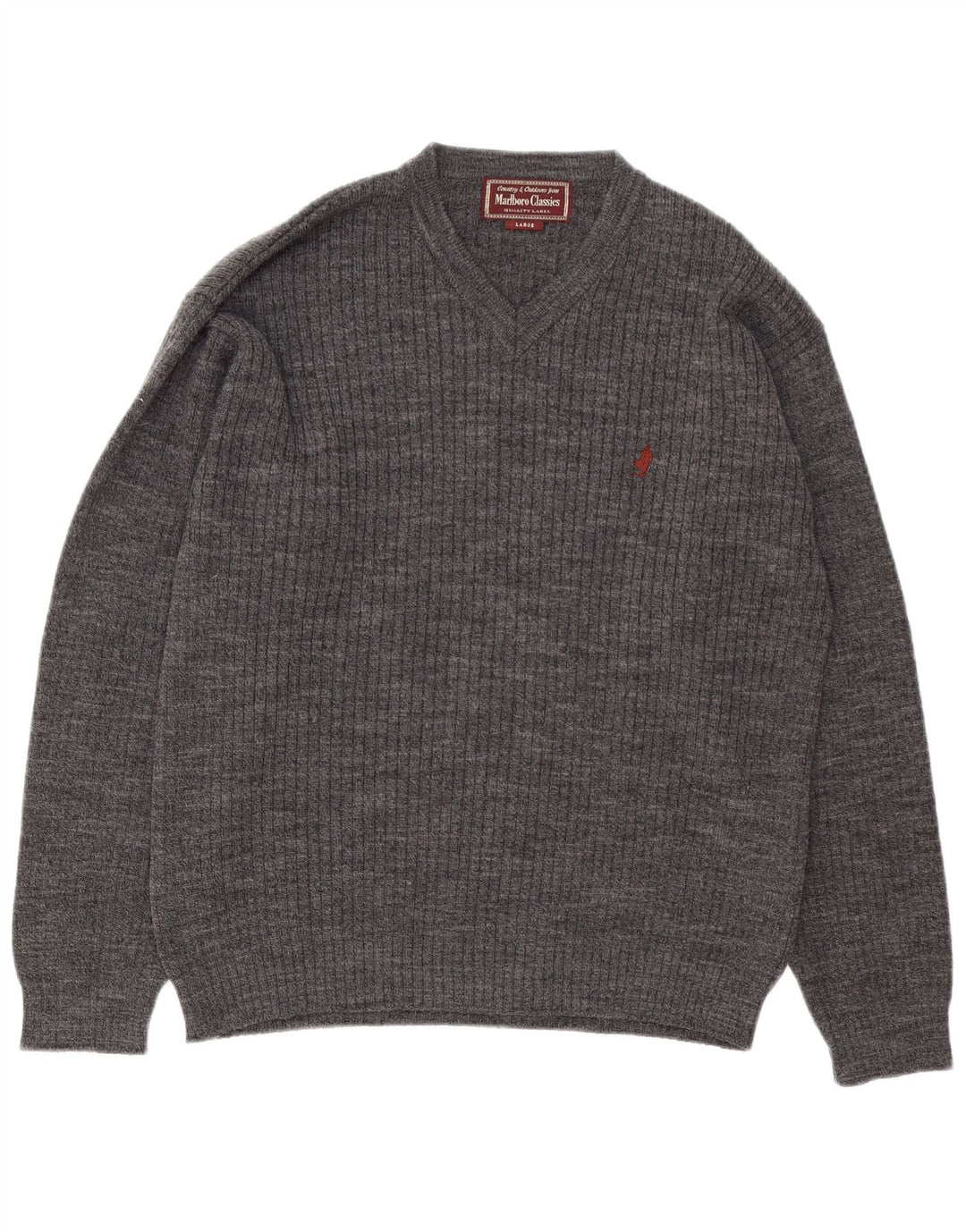 Marlboro Classics Maglione da uomo con scollo a V grande lana grigia