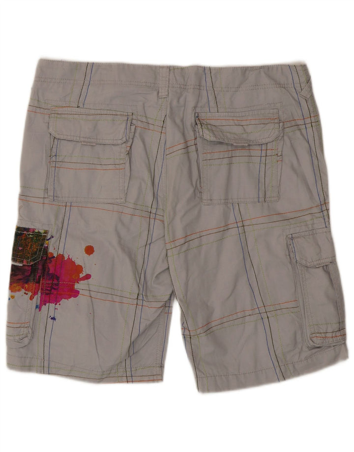 Desigual Mens Graphic Cargo Shorts W36 Large Grey Check Cotton