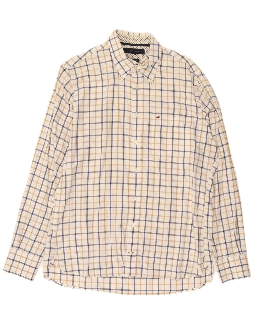 Tommy Hilfiger Mens Shirt Medium Off White Check Cotton 80s
