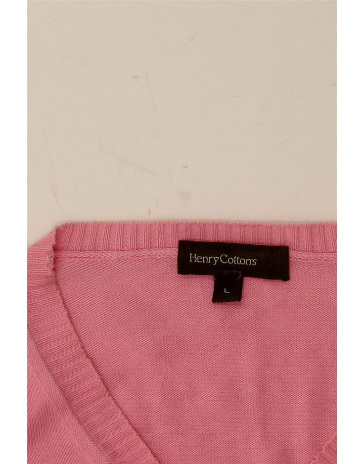 HENRY COTTONS Mens V-Neck Jumper Sweater Large Pink Vintage Henry Cottons and Second-Hand Henry Cottons from Messina Hembry 