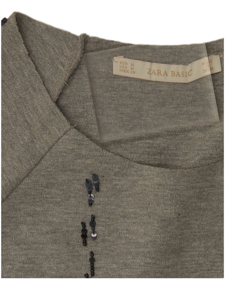 Zara Womens Oversized Top 3/4 Sleeve UK 14 Medium Grey Check