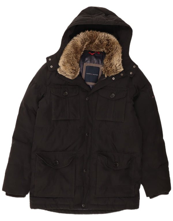 Cappotto imbottito con cappuccio da uomo Tommy Hilfiger UK 42 XL poliestere nero