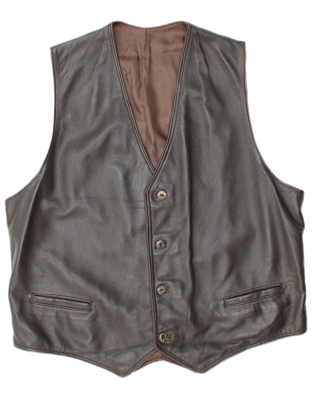 VINTAGE Mens Leather Waistcoat UK 38 Medium Grey