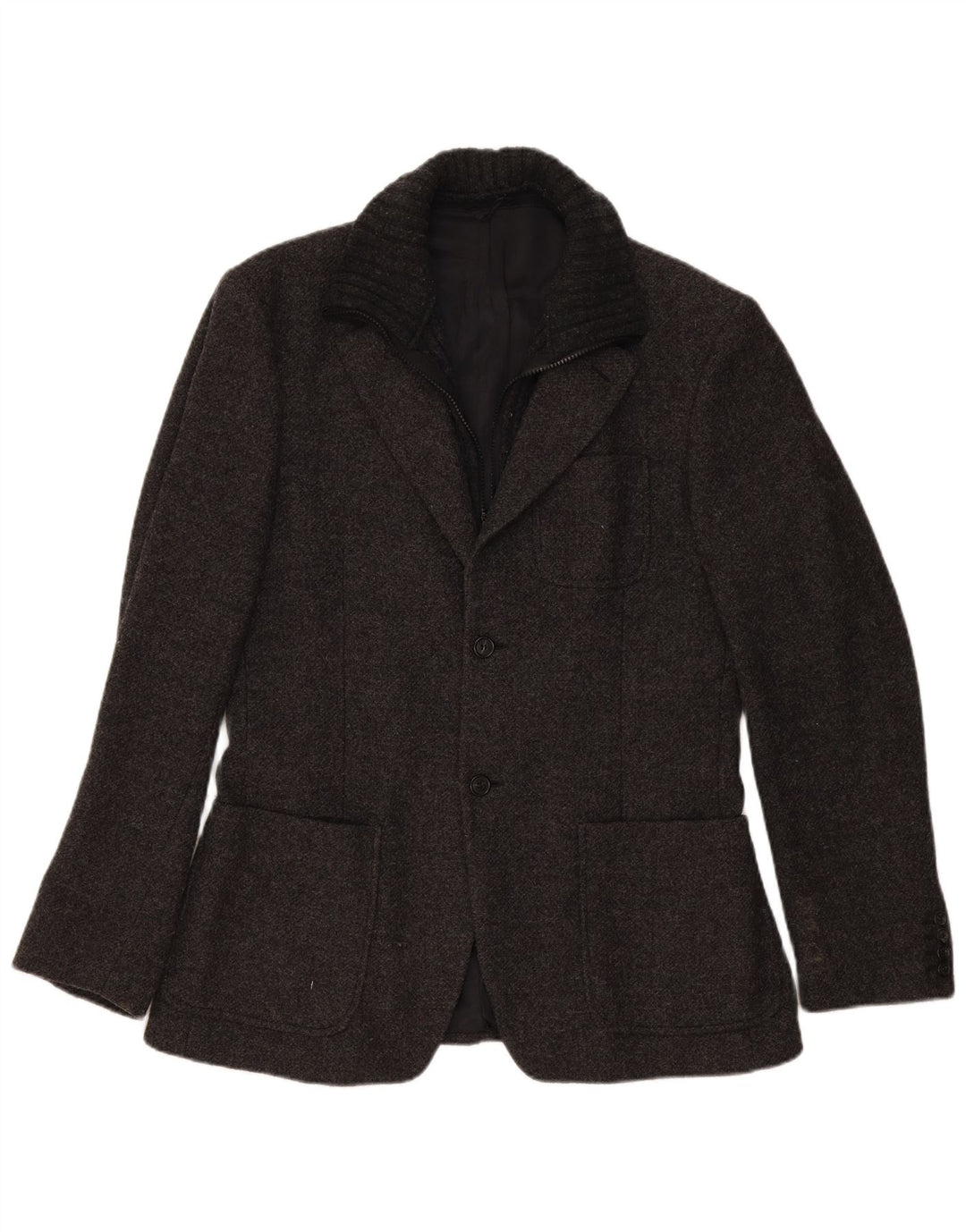 Benetton Mens 2 Button Blazer Jacket IT 50 Large Grey Flecked Wool