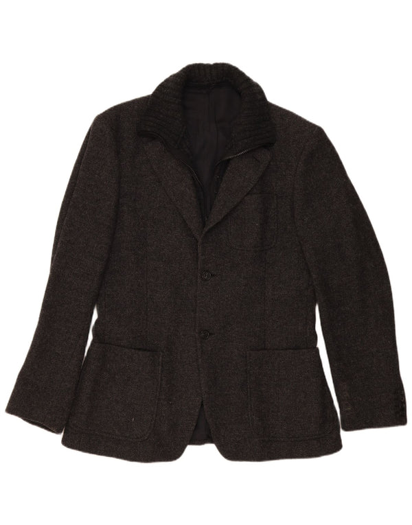 Giacca blazer da uomo a 2 bottoni Benetton IT 50 Large in lana screziata grigia