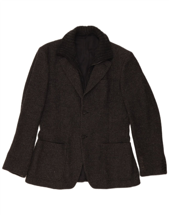 Benetton Mens 2 Button Blazer Jacket IT 50 Large Grey Flecked Wool
