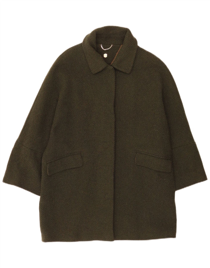 Massimo Dutti Womens Oversized Overcoat UK 10 Small Khaki Wool