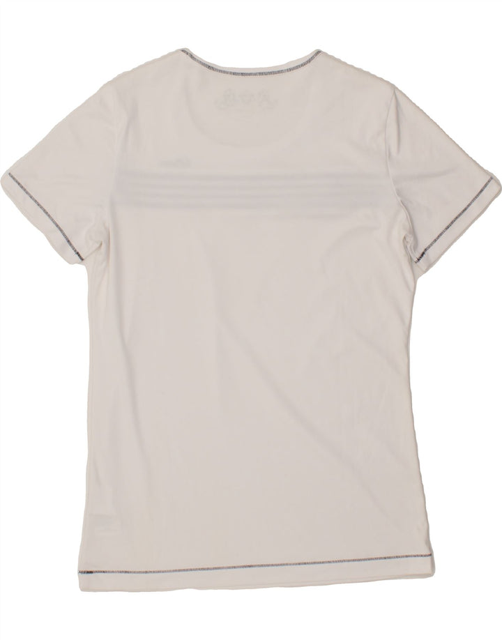 LOTTO Womens T-Shirt Top UK 14 Medium White Striped Vintage Lotto and Second-Hand Lotto from Messina Hembry 