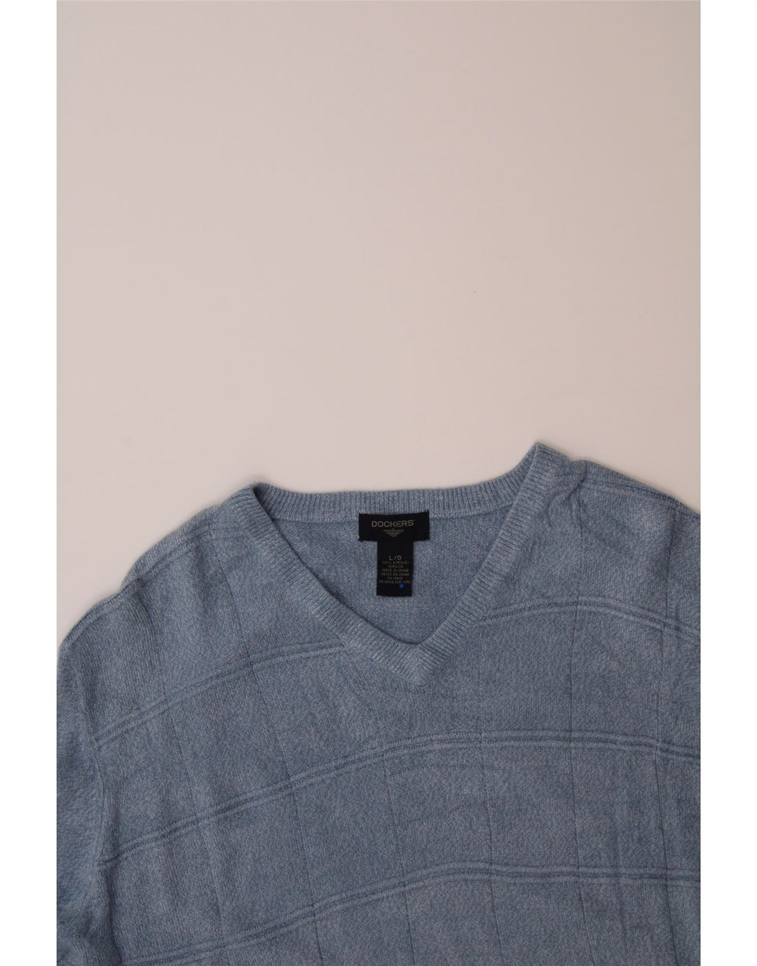 DOCKERS Mens V-Neck Jumper Sweater Large Blue Check Acrylic Vintage Dockers and Second-Hand Dockers from Messina Hembry 
