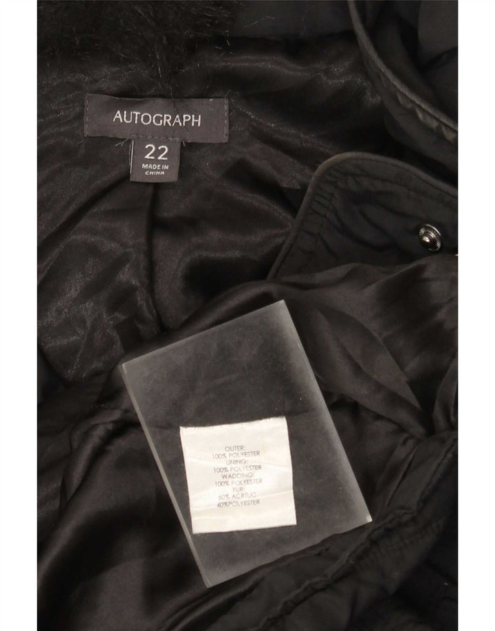 Marks & Spencer Womens Hooded Padded Coat UK 22 3XL Black Polyester