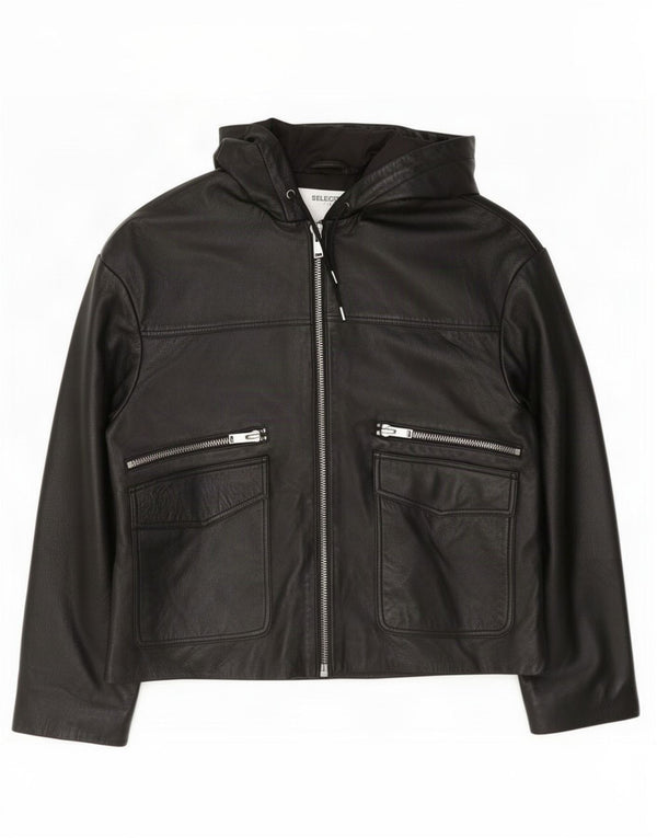 Chaqueta de cuero con capucha para mujer Selected Femme EU 38 Medium Black