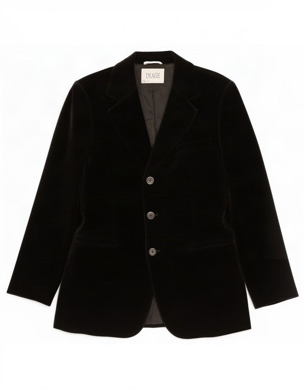 Vintage mujer 3 botones terciopelo Blazer chaqueta Reino Unido 14 medio negro
