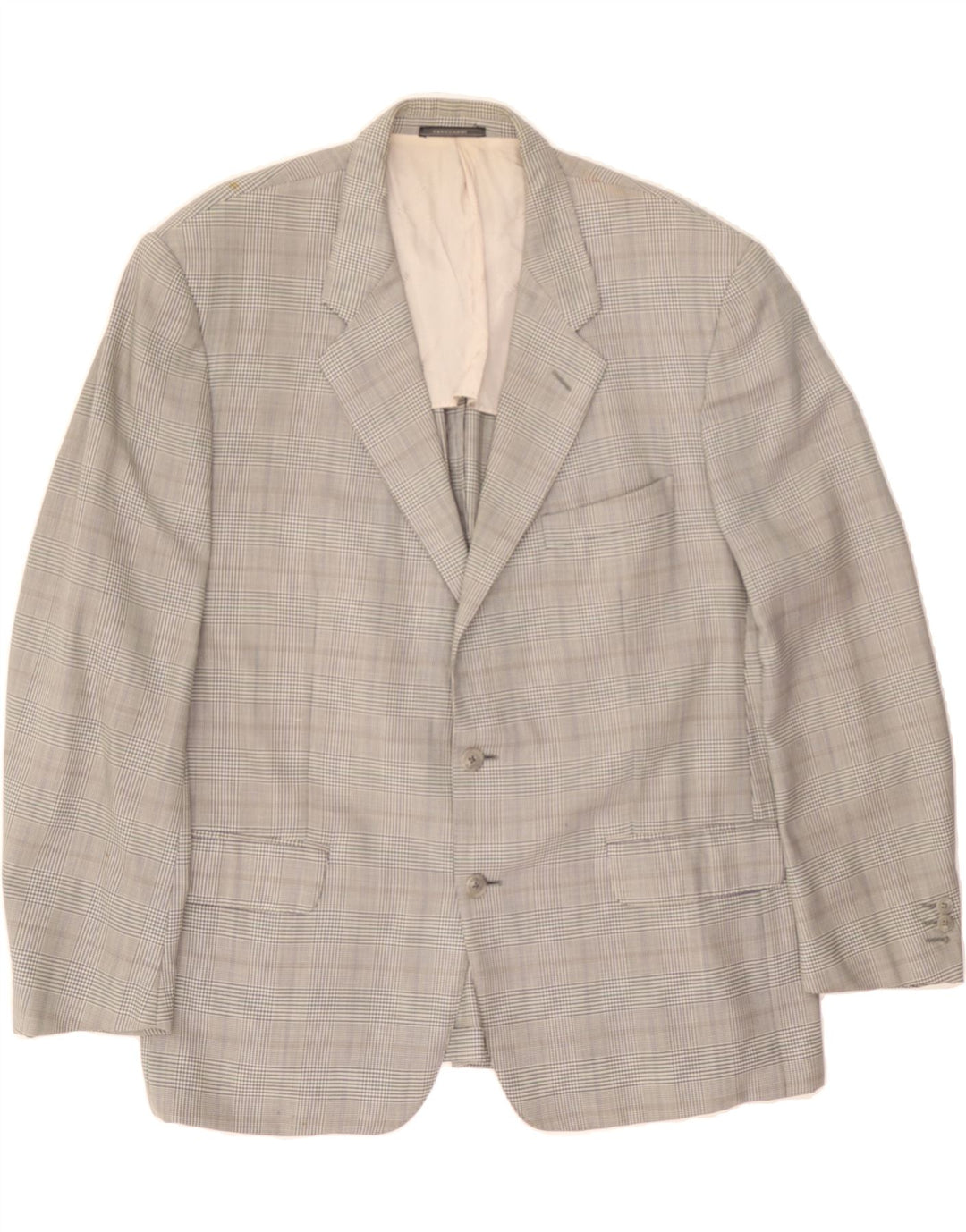 TRUSSARDI Mens 2 Button Blazer Jacket UK 40 Large Grey Houndstooth Vintage Trussardi and Second-Hand Trussardi from Messina Hembry 