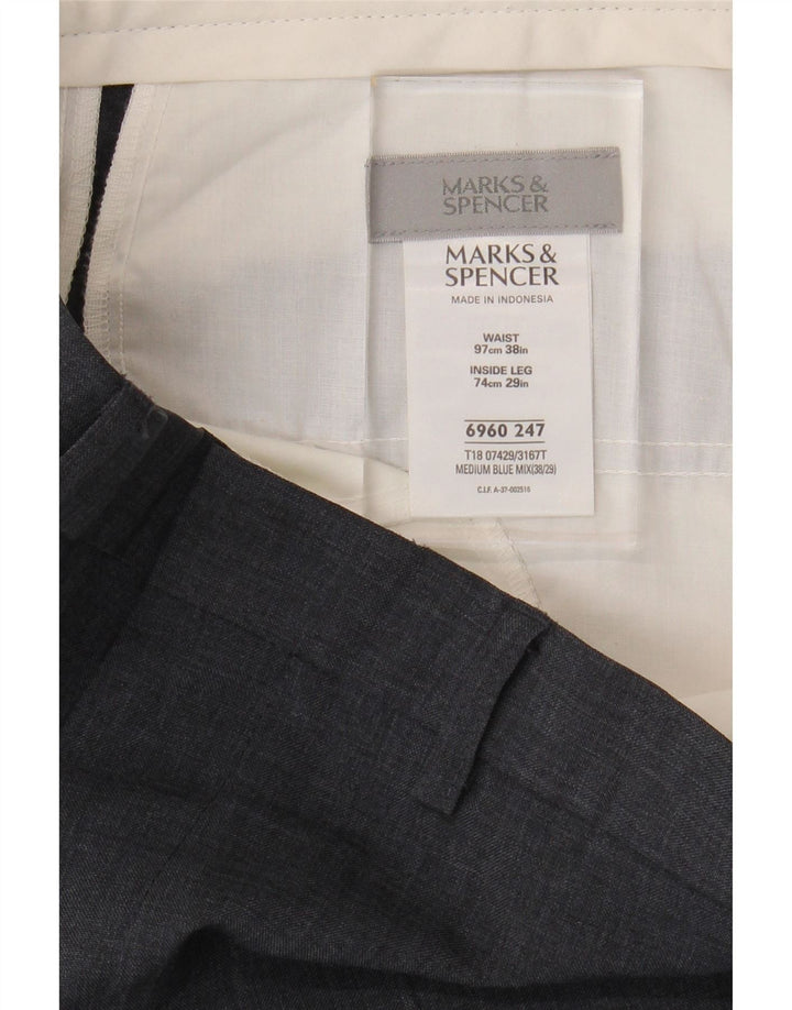 MARKS & SPENCER Mens Straight Chino Trousers W38 L29 Grey Polyester Vintage Marks & Spencer and Second-Hand Marks & Spencer from Messina Hembry 