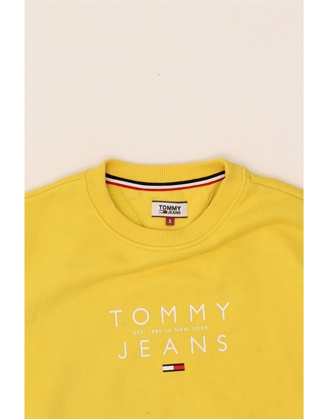 TOMMY HILFIGER Womens Oversized Sweatshirt Jumper UK 10 Small Yellow Vintage Tommy Hilfiger and Second-Hand Tommy Hilfiger from Messina Hembry 