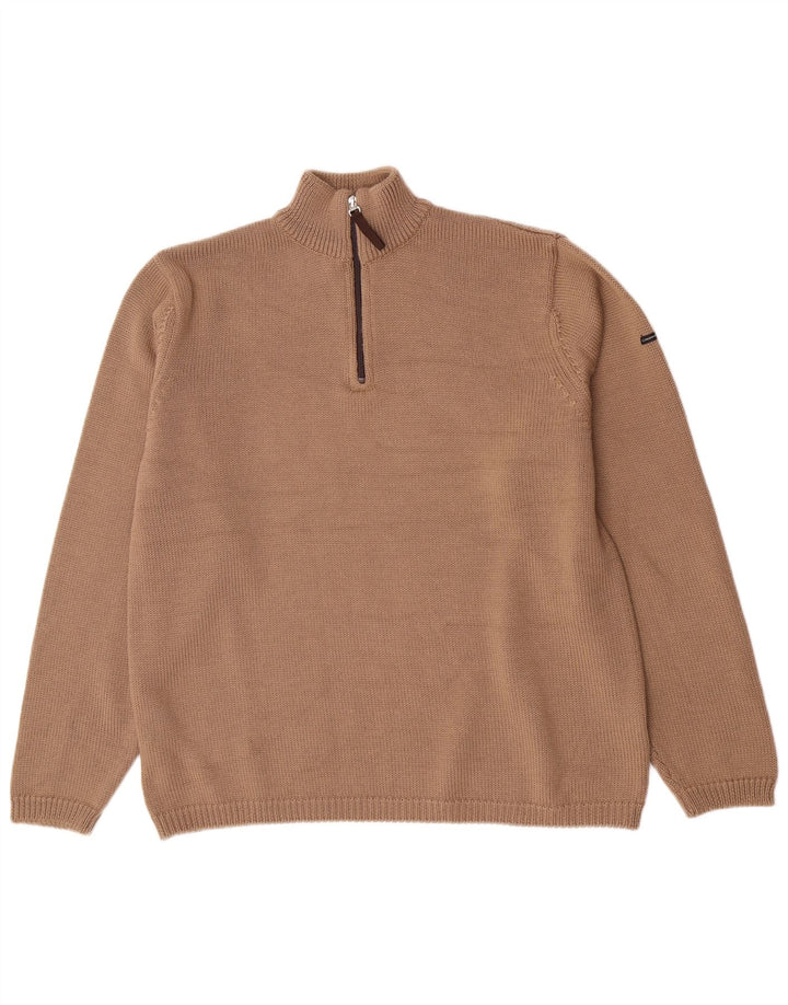 Canadiens Mens Zip Neck Jumper Sweater Large Brown Wool