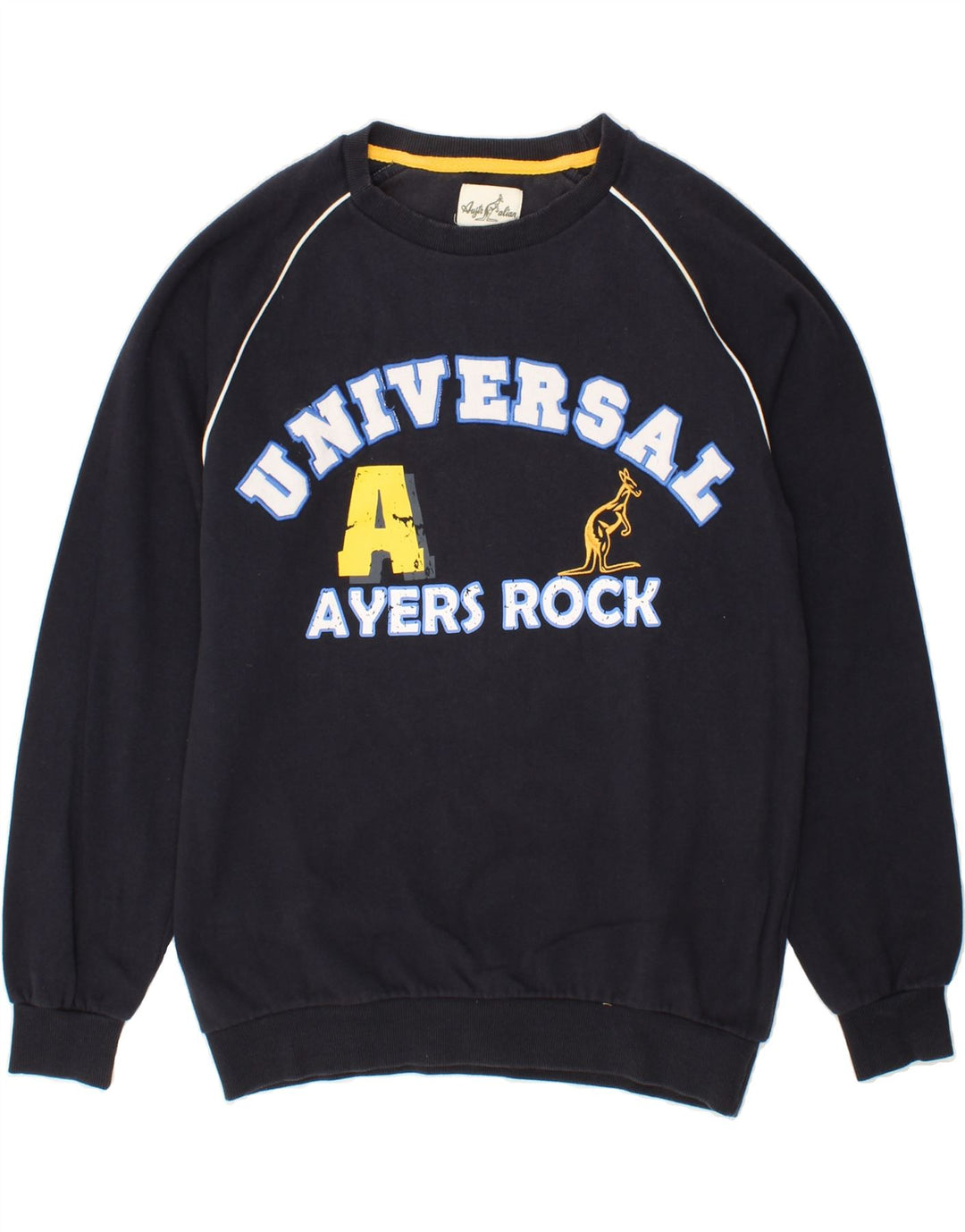 AUSTRALIAN L'ALPINA Mens Graphic Sweatshirt Jumper Medium Navy Blue Vintage AUSTRALIAN L'ALPINA and Second-Hand AUSTRALIAN L'ALPINA from Messina Hembry 