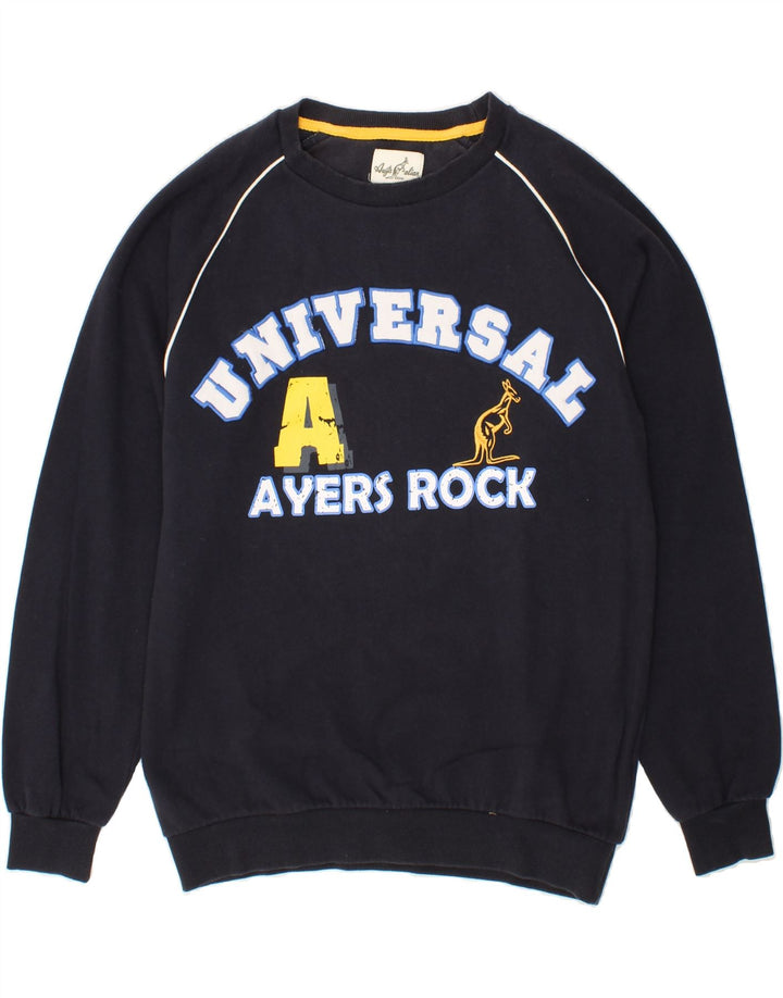 AUSTRALIAN L'ALPINA Mens Graphic Sweatshirt Jumper Medium Navy Blue Vintage AUSTRALIAN L'ALPINA and Second-Hand AUSTRALIAN L'ALPINA from Messina Hembry 