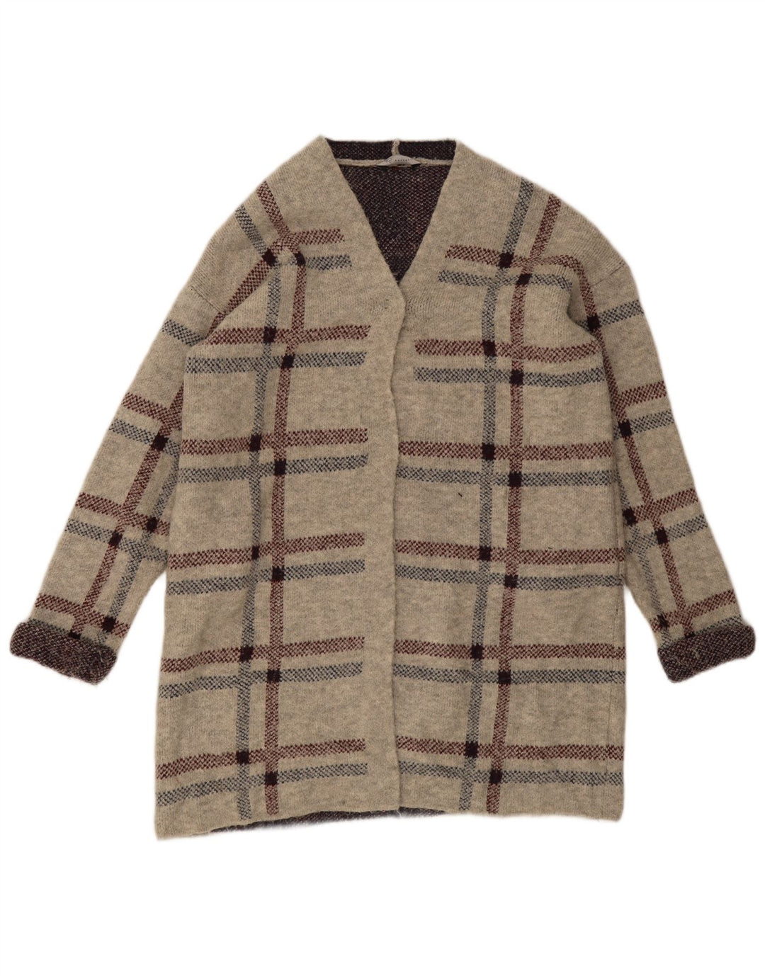Marks & Spencer Womens Longline Cardigan Sweater UK 16 Large Grey Check