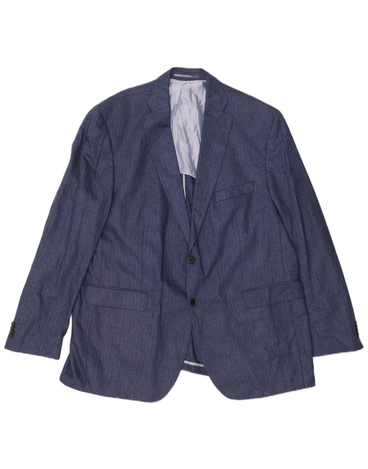 Guy Laroche Mens 2 Button Blazer Jacket UK 42 XL Navy Blue Herringbone Silk