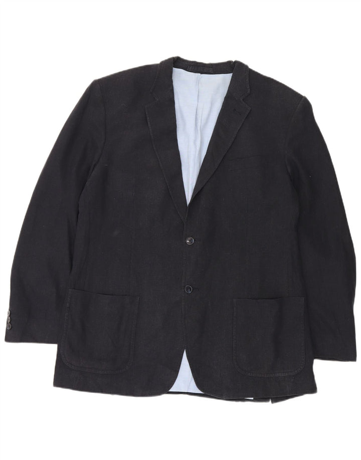 Marks & Spencer Mens 2 Button Blazer Jacket UK 44 XL Navy Blue Flax