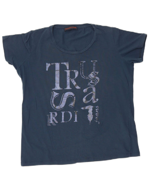 T-shirt grafica da donna Trussardi Jeans Top UK 20 2XL cotone blu navy