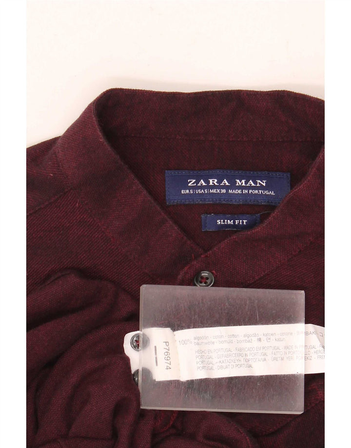 Zara Slim Fit skjorte til mænd, lille rødbrun bomuld