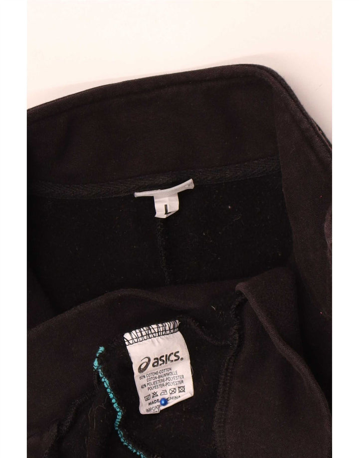 Asics Womens Tracksuit Top Jacket UK 16 Large Black Cotton