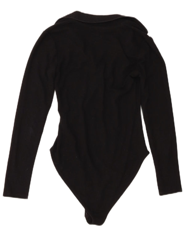 Zara Womens Polo Neck Bodysuit UK 12 Medium Black Polyester