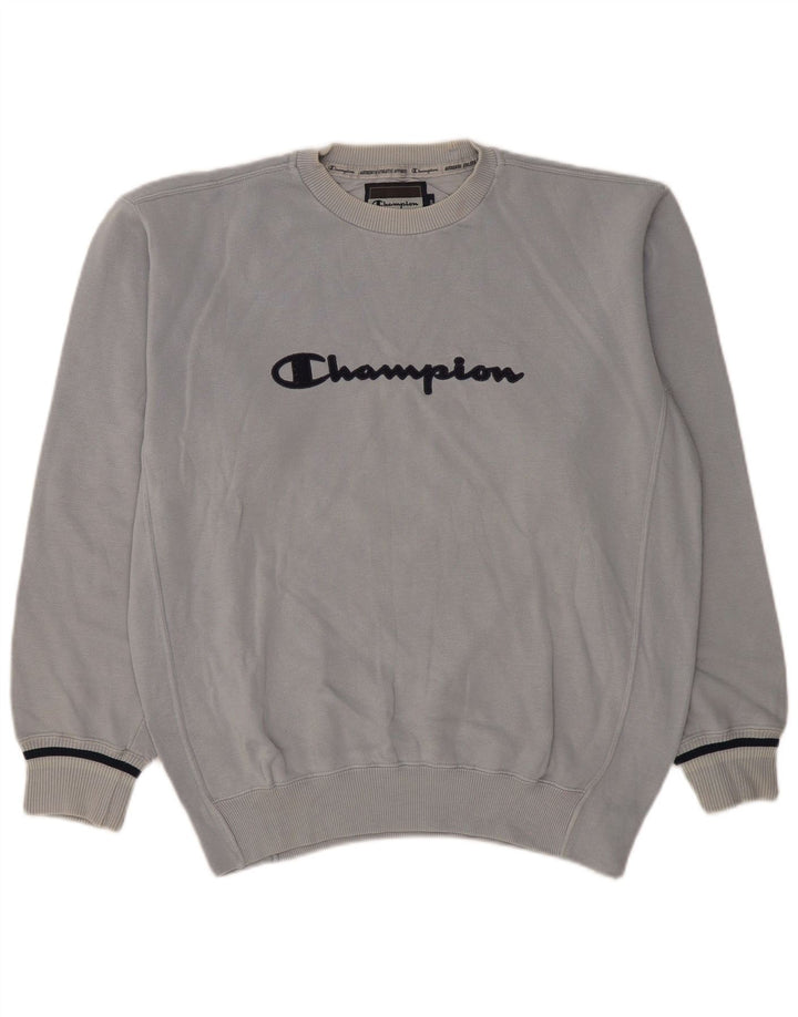 Champion Mens Graphic Sweatshirt Jumper Large Blue Cotton Classic