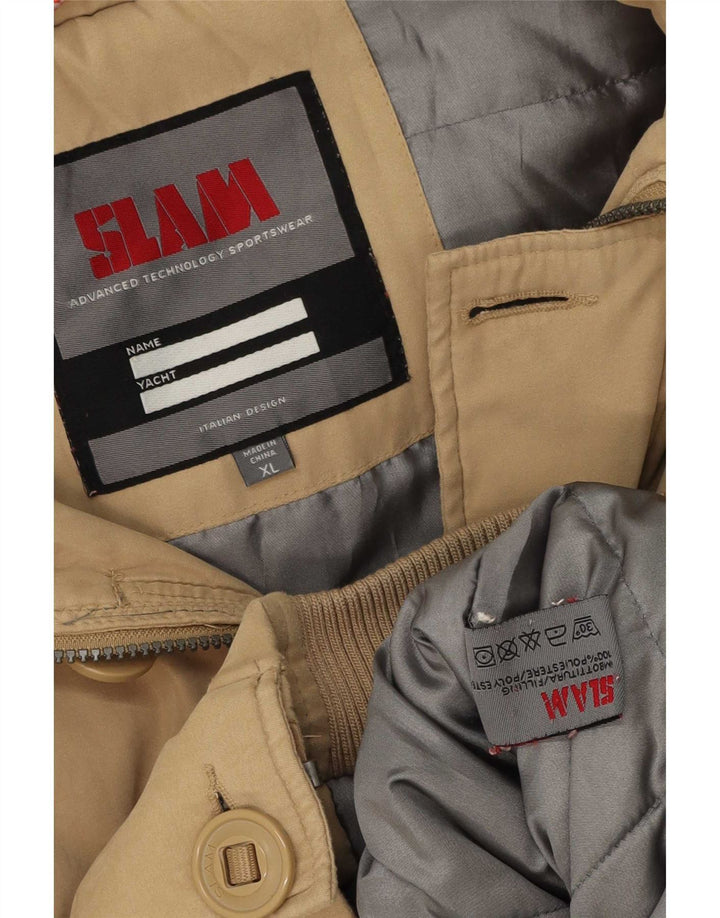 Slam Mens Hooded Bomber Jacket UK 42 XL Beige Polyester