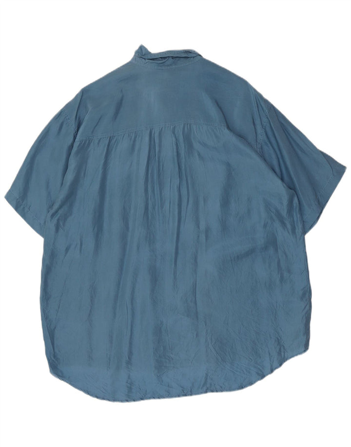 vintage Chemise à manches courtes pour hommes Grande soie bleue