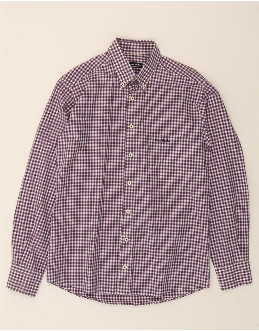 PIERRE CARDIN Mens Shirt Small Purple Gingham Cotton Vintage Pierre Cardin and Second-Hand Pierre Cardin from Messina Hembry 