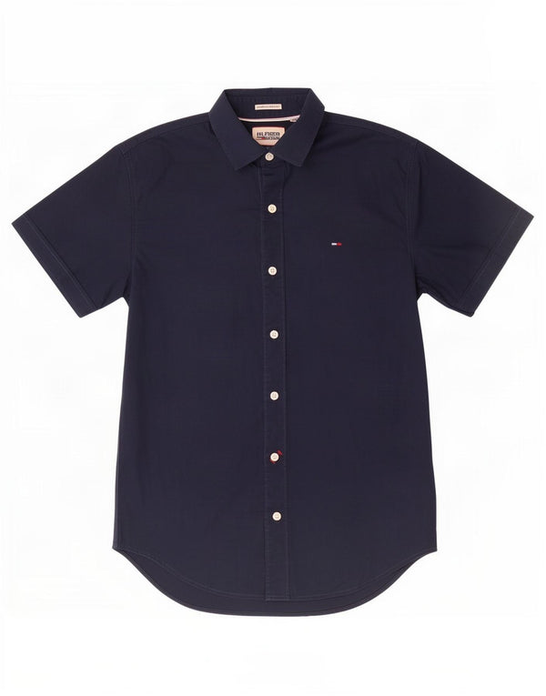 Camicia a maniche corte da uomo Tommy Hilfiger piccola in cotone blu navy