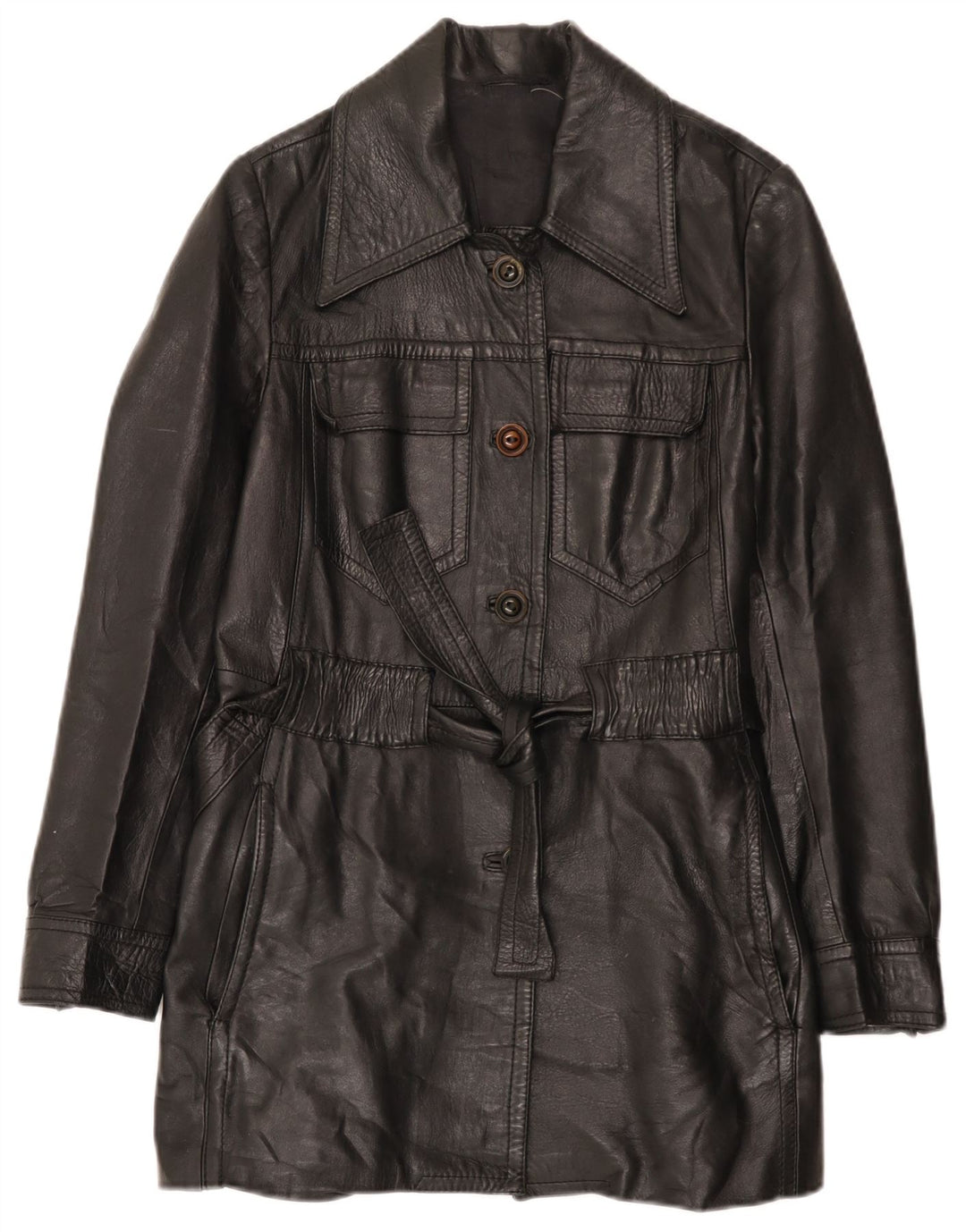 Vintage Womens Leather Coat UK 10 Small Black