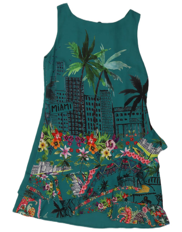Desigual Womens Graphic Sleeveless A-Line Dress EU 42 Large Blue Floral
