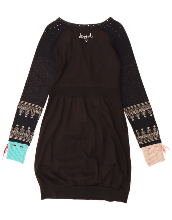 Desigual Dame Langærmet Bubble Dress UK 12 Medium Sort Geometrisk