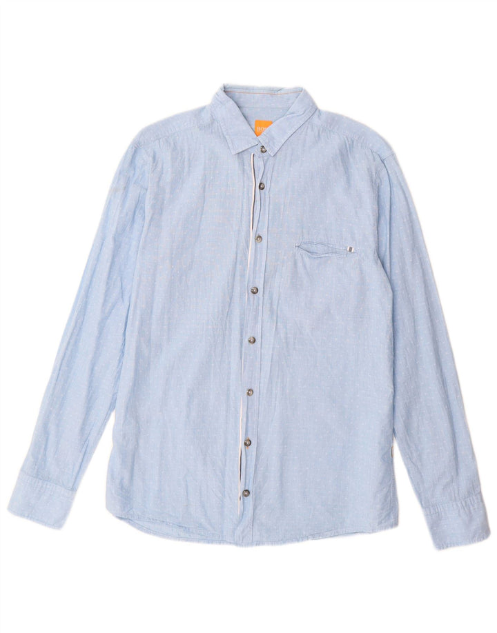 Hugo Boss Mens Regular Fit Shirt Medium Blue Spotted Cotton