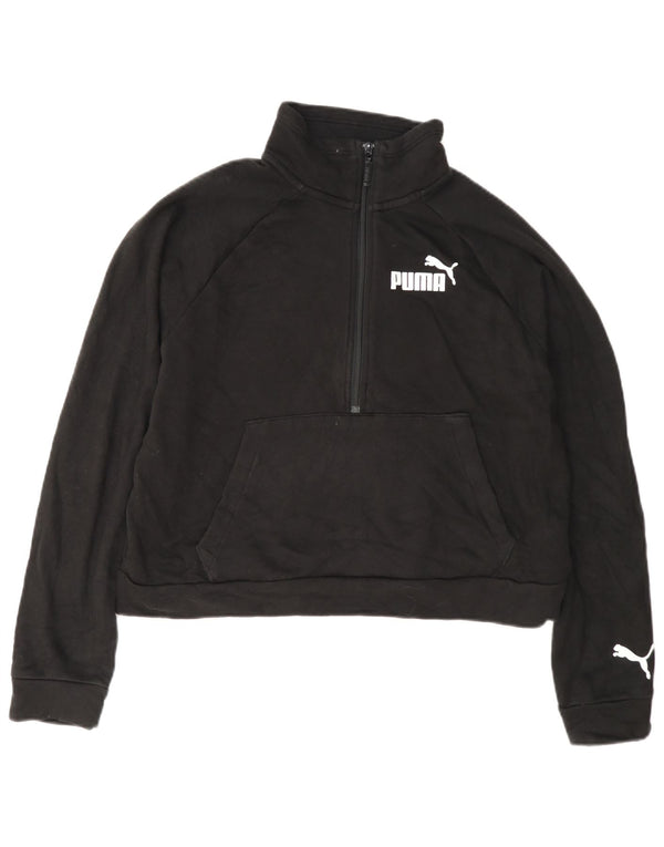 Puma Damen Crop Graphic Zip Neck Sweatshirt Pullover UK 14 Medium Schwarz