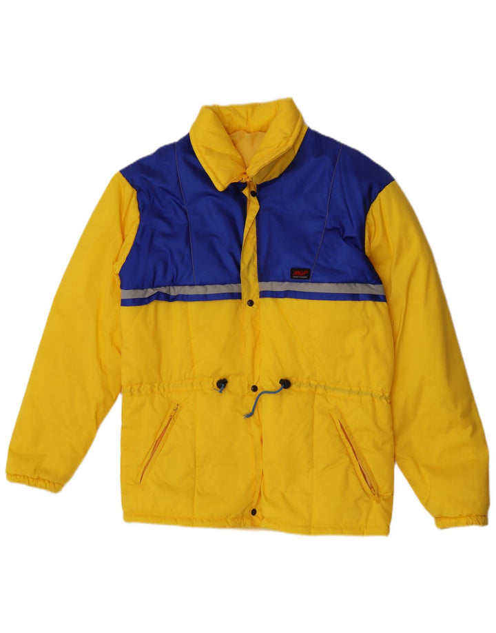 Vintage Mens Hooded Padded Jacket IT 48 Medium Yellow Colourblock Polyamide
