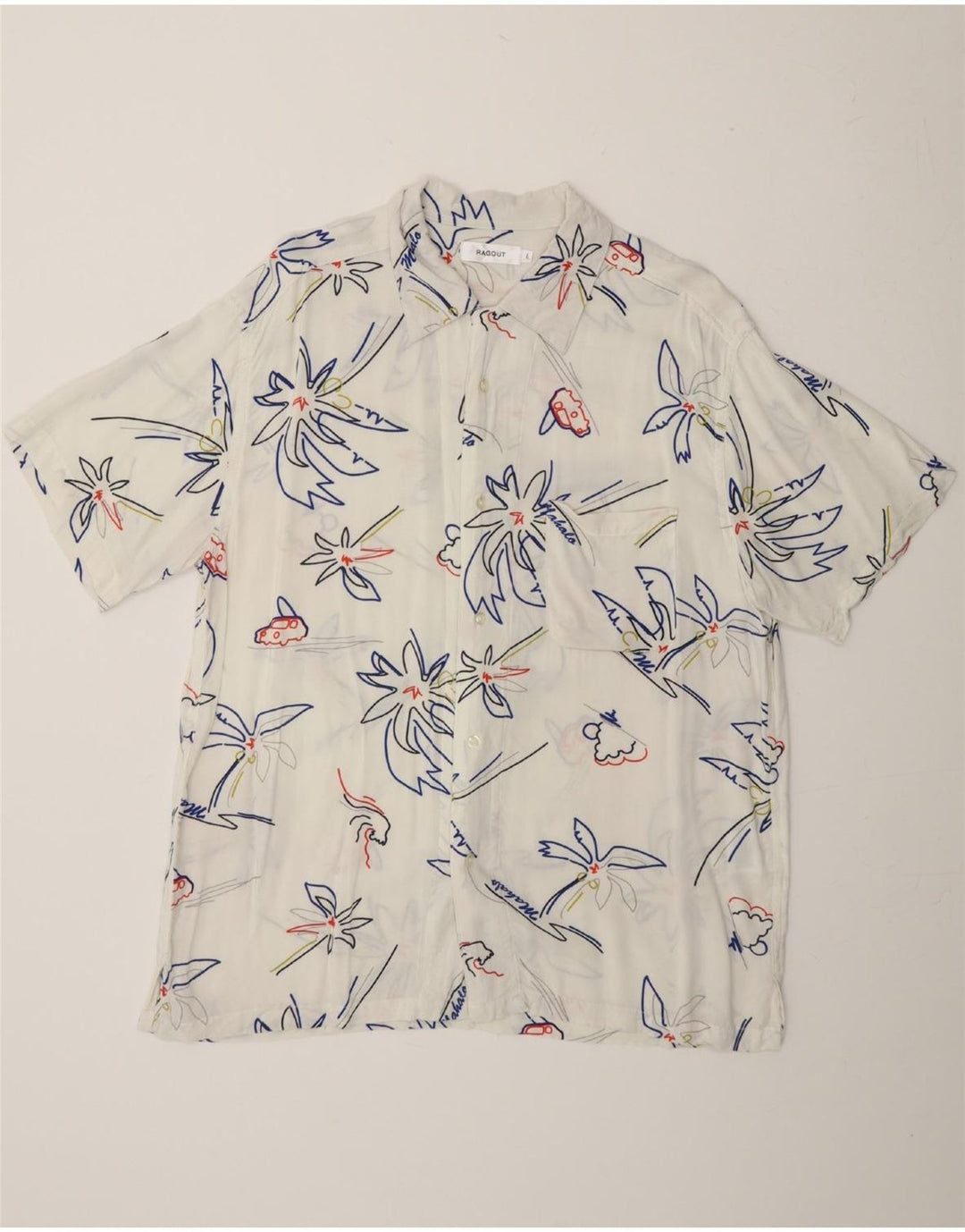 RAGOUT Mens Short Sleeve Shirt Large White Floral Vintage Ragout and Second-Hand Ragout from Messina Hembry 
