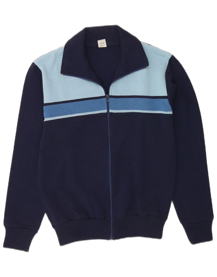 Vintage Mens Tracksuit Top Jacket IT 48 Medium Navy Blue Colourblock