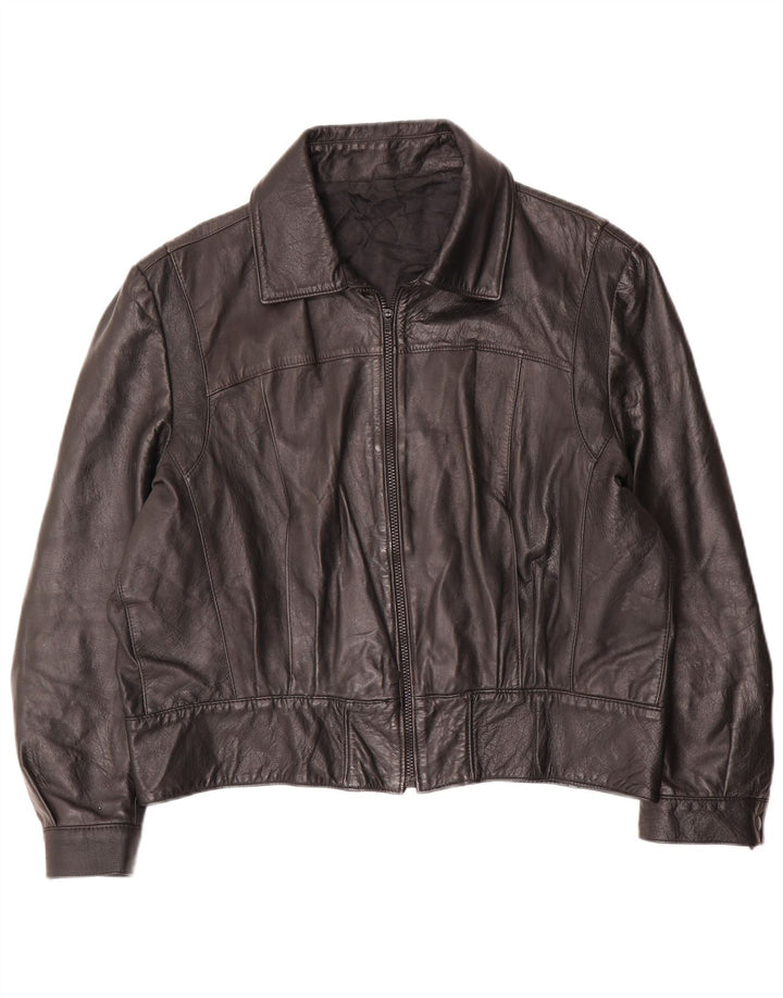 Vintage Womens Oversized Leather Jacket IT 50 XL Black