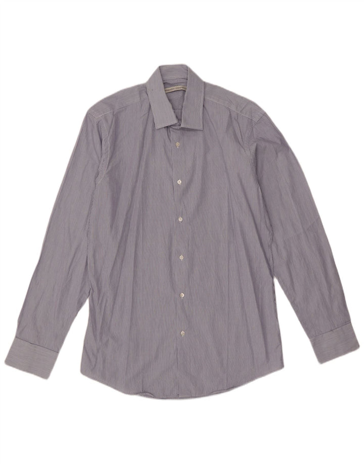 French Connection Mens Shirt Size 15.5 Medium Blue Pinstripe Cotton