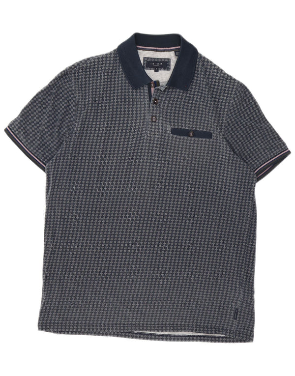 Ted Baker Mens Polo Shirt Size 3 Medium Navy Blue Geometric